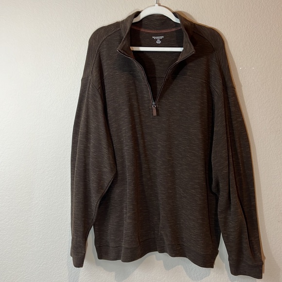 ROUNDTREE & YORK men’s dark brown sweater with 1/4 zip , long sleeve. Size 2XB - Picture 2 of 7